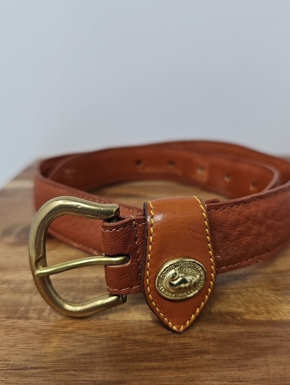 Dooney And Bourke Womens/Juniors Leather Belt in Cognac Brown with Brass Buckle